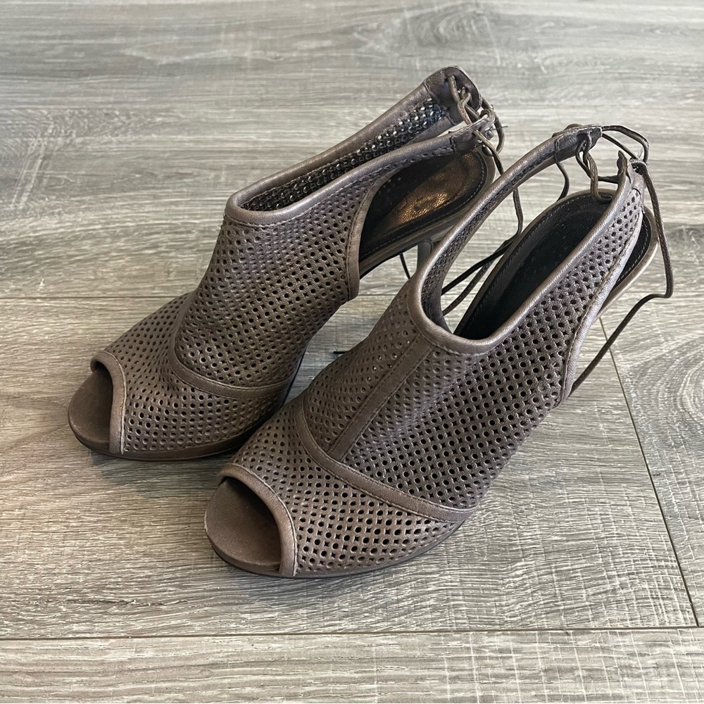 J. Crew Quorra Peep Toe Leather Heels Brown